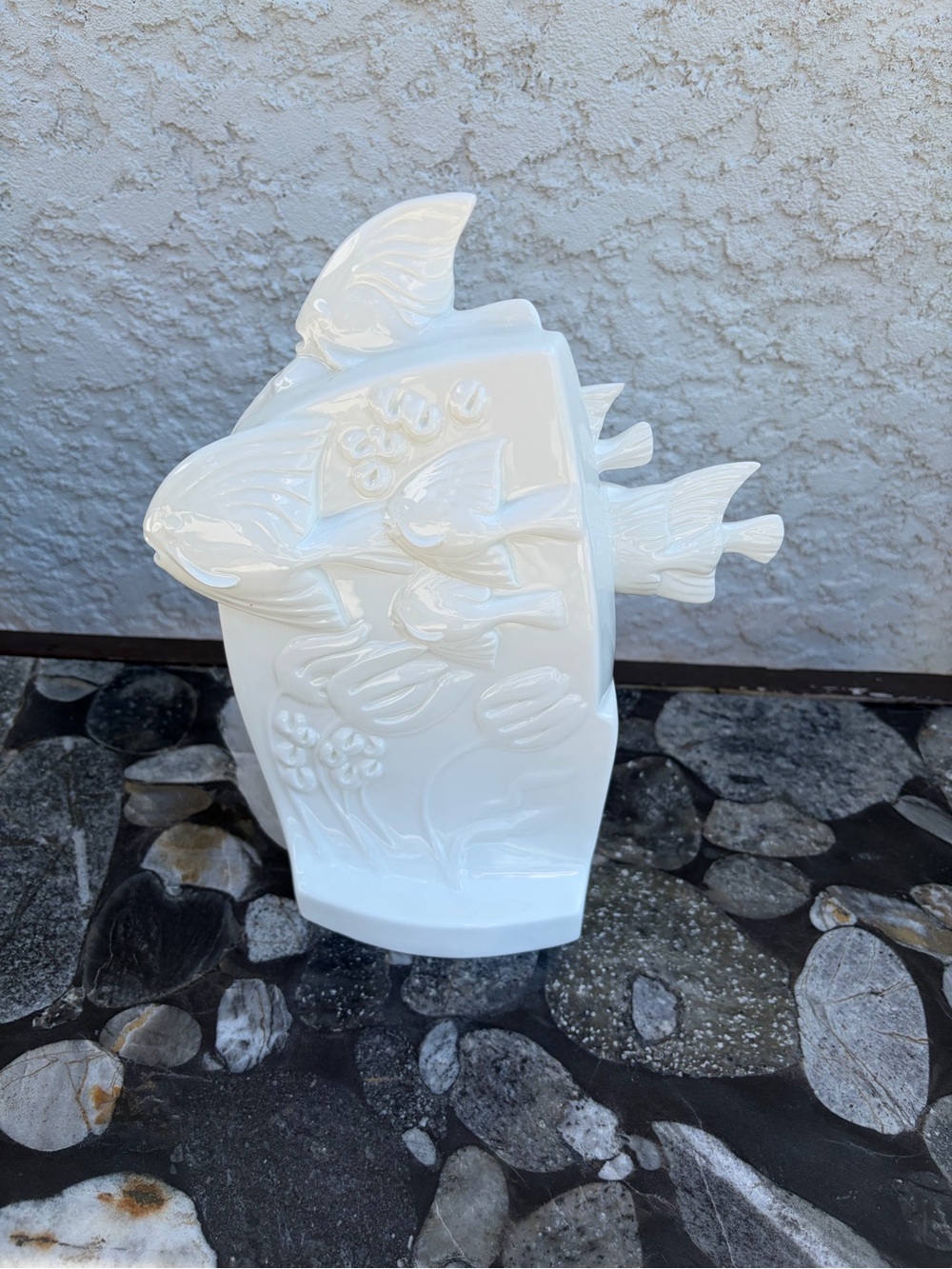 Royal Doulton Glossy White Ceramic Fish Sculpture Vase